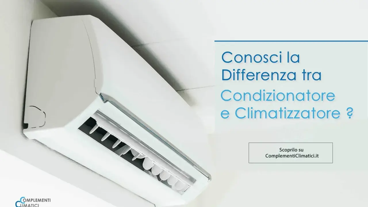 Un climatizzatore bianco montato a parete. Scopri la differenza tra condizionatore e climatizzatore.