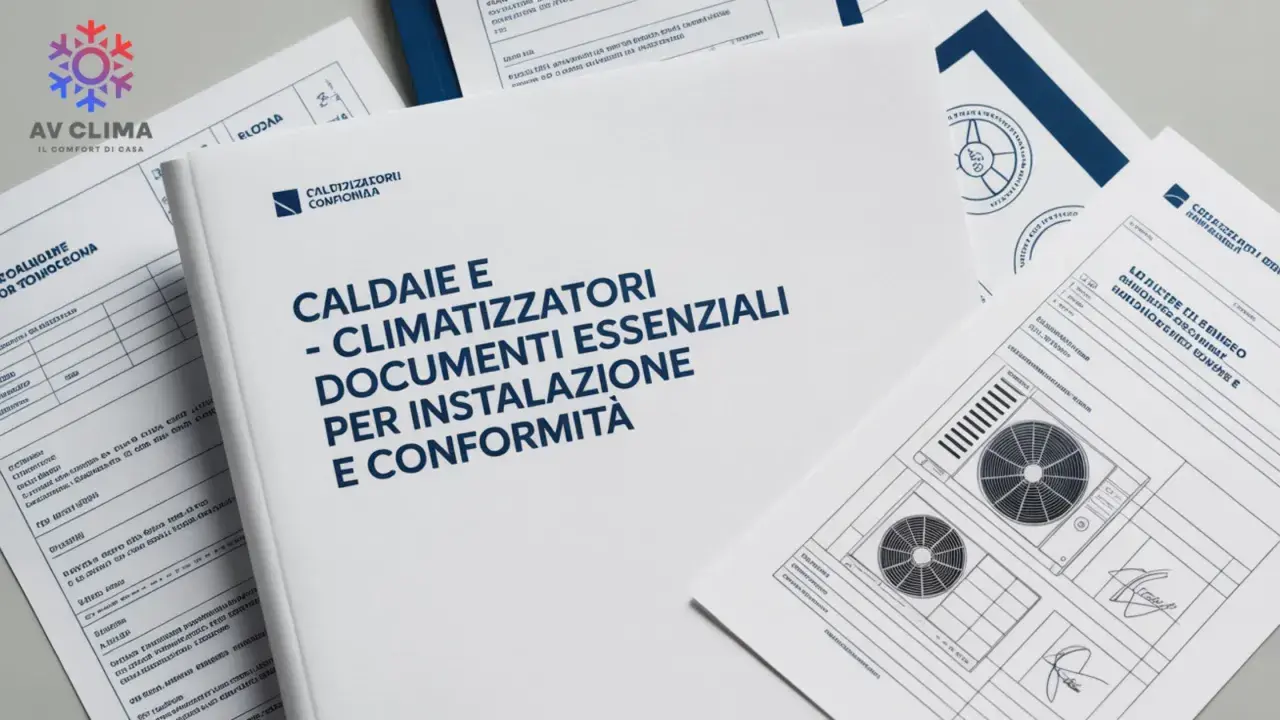 Documenti essenziali per caldaie e climatizzatori, inclusa la dichiarazione di conformità caldaia, per un'installazione a norma.