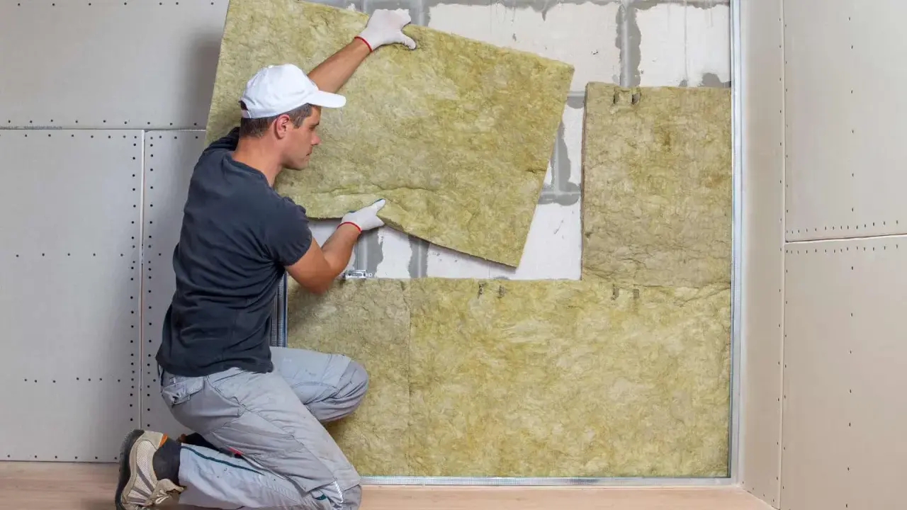 Operaio posiziona pannelli isolanti per il cappotto casa. L'isolamento termico è fondamentale per il comfort abitativo.