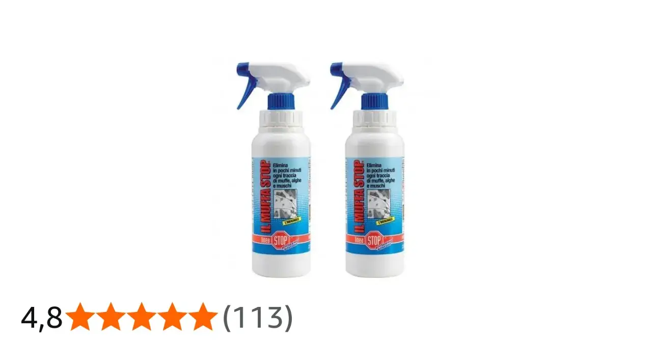 Due flaconi spray "Il Muffa Stop" per eliminare la condensa in bagno e ogni traccia di muffa, alghe e muschi.