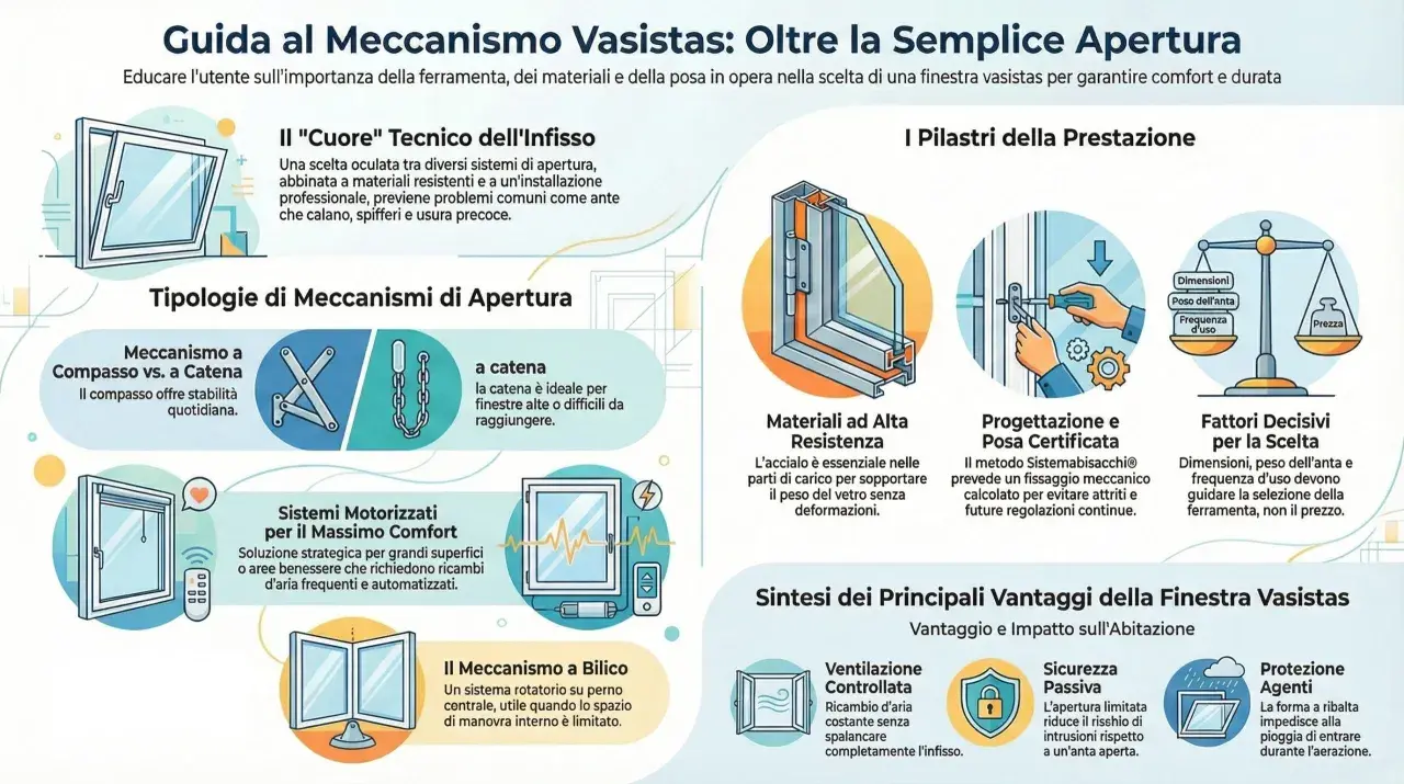 Guida ai meccanismi vasistas: la **doppia finestra per isolamento termico** è fondamentale. Illustra tipi di apertura, materiali, progettazione e vantaggi.