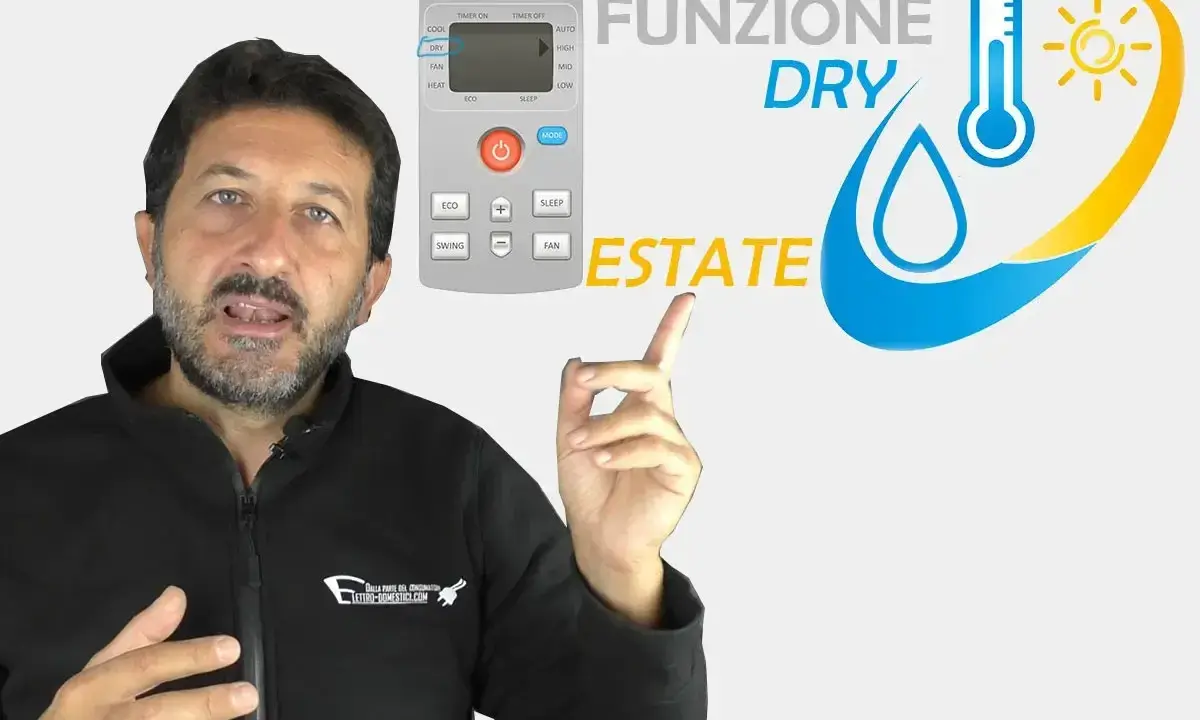 Uomo indica telecomando con funzione dry condizionatore, per un'estate più fresca.