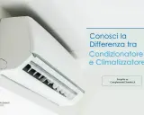 Un climatizzatore bianco montato a parete. Scopri la differenza tra condizionatore e climatizzatore.