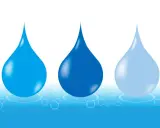 Gocce d'acqua blu, simili alla condensa del motore di un condizionatore, su uno sfondo bianco con cerchi concentrici.