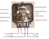 Interno di un contatore elettromeccanico con bobine, disco, magnete e contatori numerici.