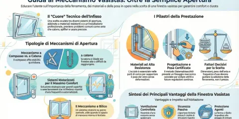 Guida ai meccanismi vasistas: la **doppia finestra per isolamento termico** è fondamentale. Illustra tipi di apertura, materiali, progettazione e vantaggi.