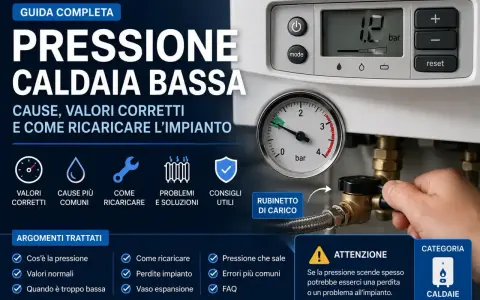 Guida completa: pressione caldaia bassa. Cause, valori corretti e come ricaricare l'impianto. Attenzione: se la pressione scende spesso, potrebbe esserci una perdita.