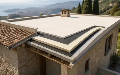 Dettaglio costruttivo di un tetto piano con strati isolanti. Scopri quanto costa isolare un tetto per un comfort ottimale.