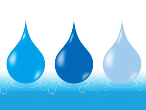 Gocce d'acqua blu, simili alla condensa del motore di un condizionatore, su uno sfondo bianco con cerchi concentrici.