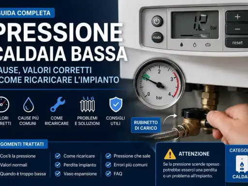 Guida completa: pressione caldaia bassa. Cause, valori corretti e come ricaricare l'impianto. Attenzione: se la pressione scende spesso, potrebbe esserci una perdita.
