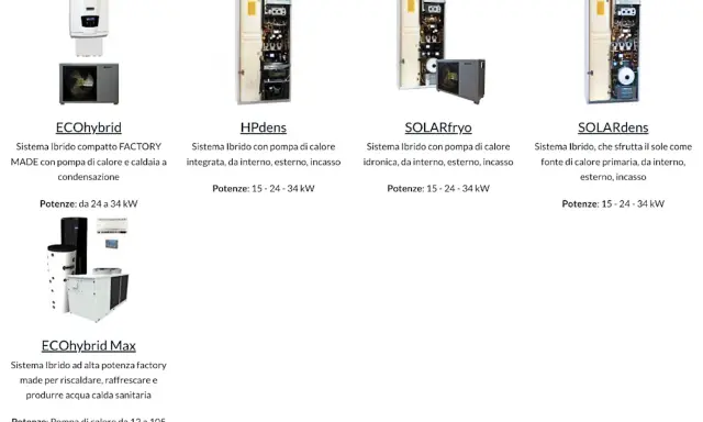 Sistemi ibridi con pompa di calore: ECOhybrid, HPdens, SOLARfryo, SOLARdens. Scopri come funziona una pompa di calore ibrida per riscaldamento ed acqua calda.