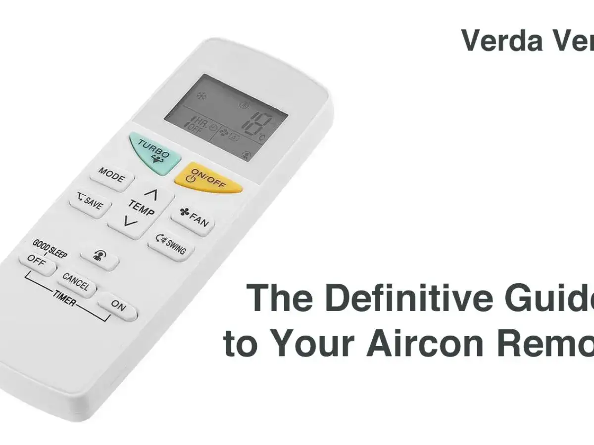 Telecomando per condizionatore con vari simboli: TURBO, MODE, SAVE, TEMP, FAN, SWING, ON/OFF, TIMER.