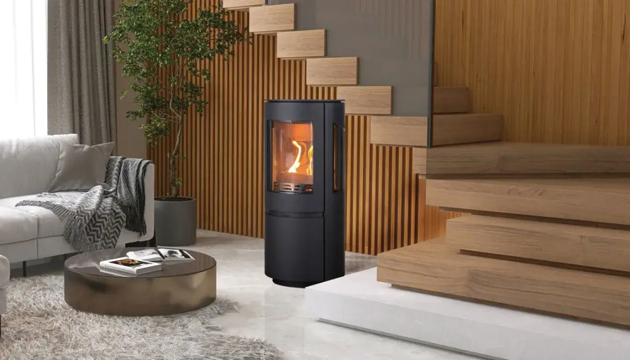 Stufa a bioetanolo moderna in un soggiorno accogliente. Scopri quanto consuma una stufa a bioetanolo per un calore efficiente.