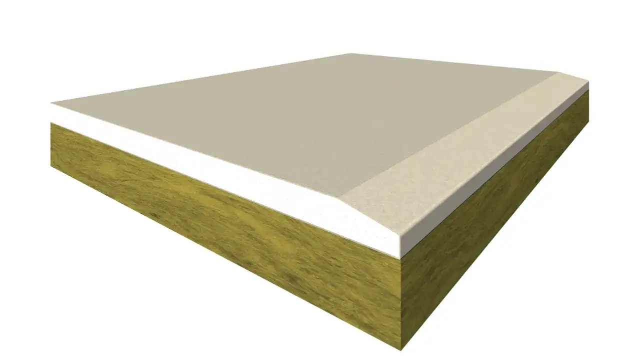 Sezione di un pannello per isolamento acustico soffitto, con strato isolante e finitura. Ottime opinioni per il comfort.
